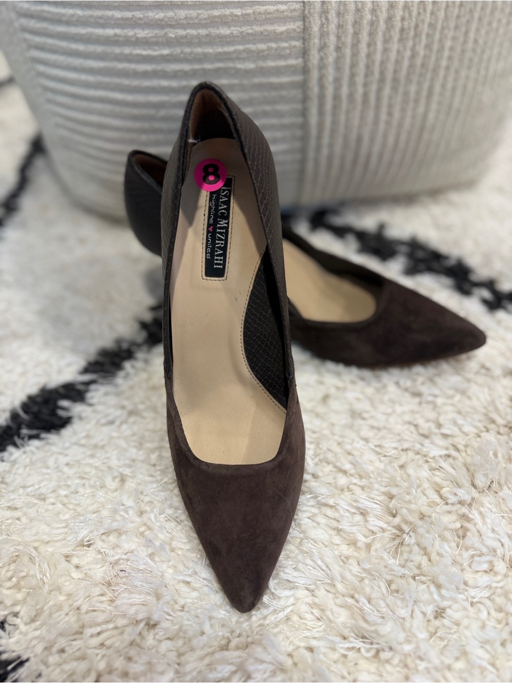 Isaac Mizrahi Paula Brown Suede & Snakeskin Pointed Toe Pumps Heels Size 8M - Picture 10 of 10